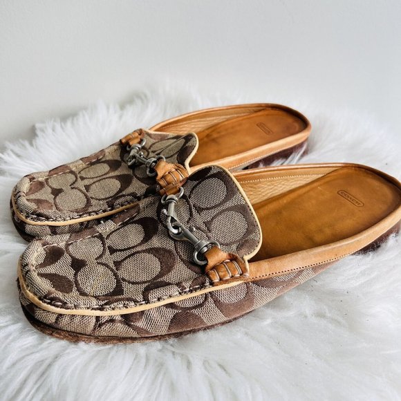 COPY - Vintage Coach Classic Monogram Jacquard Hard Sole Pennie Slip on Sandals… - Picture 1 of 7